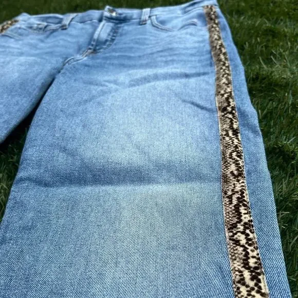 Jen7 for 7 For All Mankind Crest Ankle Straight Snakeskin Stripe Denim Jeans 8 - Picture 7 of 10